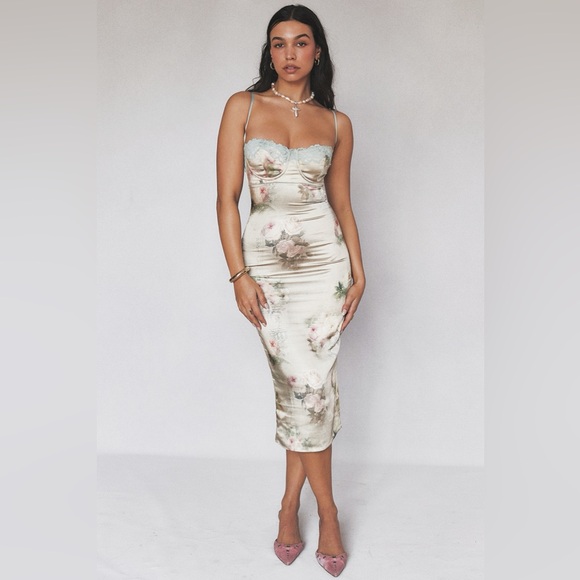 NWT House of CB, Venus Dress - Floral Dress in Cream & Floral - Picture 2 of 11